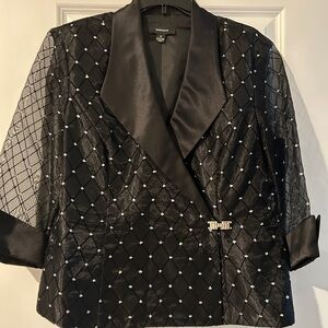 R&M Richards Black Satin Lapel Blazer with Rhinestone Accents in Exc condition